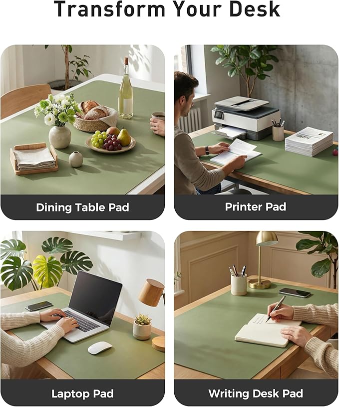 Aothia Faux Leather Desk Mat - Large Mouse Pad, Non - Slip PU Leather Blotter, Waterproof Writing Surface for Office and Home (Olive Green, 63" x 24") | Desk Pads Blotters - TrueDesk