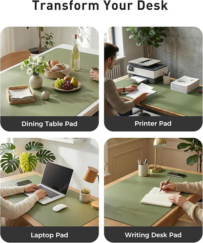 Aothia Faux Leather Desk Mat - Large Mouse Pad, Non - Slip PU Leather Blotter, Waterproof Writing Surface for Office and Home (Olive Green, 63" x 24") | Desk Pads Blotters - TrueDesk