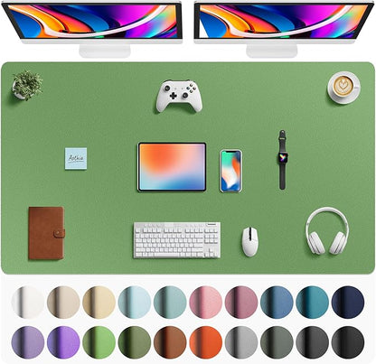 Aothia Faux Leather Desk Mat - Large Mouse Pad, Non - Slip PU Leather Blotter, Waterproof Writing Surface for Office and Home (Olive Green, 63" x 24") | Desk Pads Blotters - TrueDesk