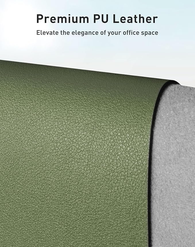 Aothia Faux Leather Desk Mat - Large Mouse Pad, Non - Slip PU Leather Blotter, Waterproof Writing Surface for Office and Home (Olive Green, 63" x 24") | Desk Pads Blotters - TrueDesk