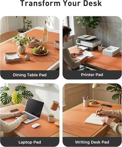 Aothia Faux Leather Desk Mat - Large Mouse Pad, Non - Slip PU Leather Blotter, Waterproof Writing Surface for Office and Home (Orange, 42" x 17") | Desk Pads Blotters - TrueDesk