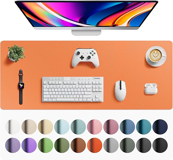 Aothia Faux Leather Desk Mat - Large Mouse Pad, Non - Slip PU Leather Blotter, Waterproof Writing Surface for Office and Home (Orange, 42" x 17") | Desk Pads Blotters - TrueDesk