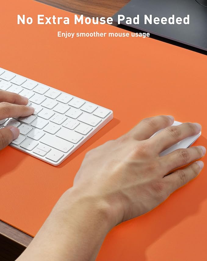 Aothia Faux Leather Desk Mat - Large Mouse Pad, Non - Slip PU Leather Blotter, Waterproof Writing Surface for Office and Home (Orange, 42" x 17") | Desk Pads Blotters - TrueDesk