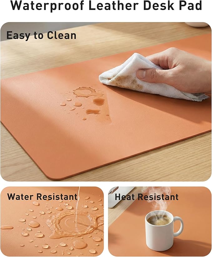 Aothia Faux Leather Desk Mat - Large Mouse Pad, Non - Slip PU Leather Blotter, Waterproof Writing Surface for Office and Home (Orange, 42" x 17") | Desk Pads Blotters - TrueDesk