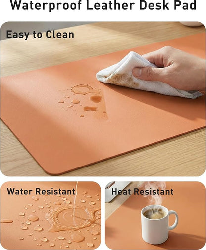 Aothia Faux Leather Desk Mat - Large Mouse Pad, Non - Slip PU Leather Blotter, Waterproof Writing Surface for Office and Home (Orange, 42" x 17") | Desk Pads Blotters - TrueDesk