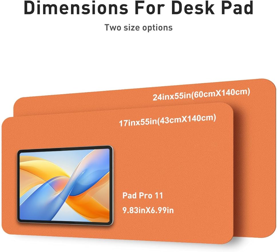 Aothia Faux Leather Desk Mat - Large Mouse Pad, Non - Slip PU Leather Blotter, Waterproof Writing Surface for Office and Home (Orange, 55" x 17") | Desk Pads Blotters - TrueDesk
