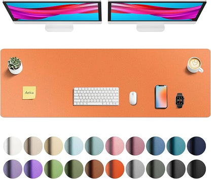 Aothia Faux Leather Desk Mat - Large Mouse Pad, Non - Slip PU Leather Blotter, Waterproof Writing Surface for Office and Home (Orange, 55" x 17") | Desk Pads Blotters - TrueDesk