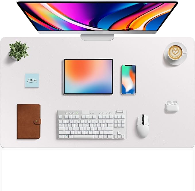 Aothia Faux Leather Desk Mat - Large Mouse Pad, Non - Slip PU Leather Blotter, Waterproof Writing Surface for Office and Home (Pale Lavender White, 40" x 24") | Desk Pads Blotters - TrueDesk