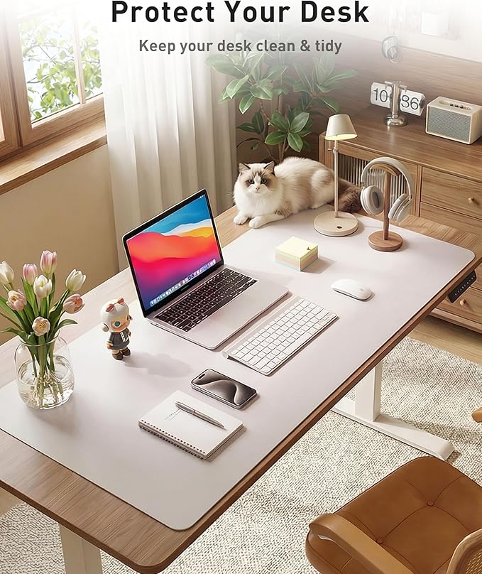 Aothia Faux Leather Desk Mat - Large Mouse Pad, Non - Slip PU Leather Blotter, Waterproof Writing Surface for Office and Home (Pale Lavender White, 42" x 17") | Desk Pads Blotters - TrueDesk