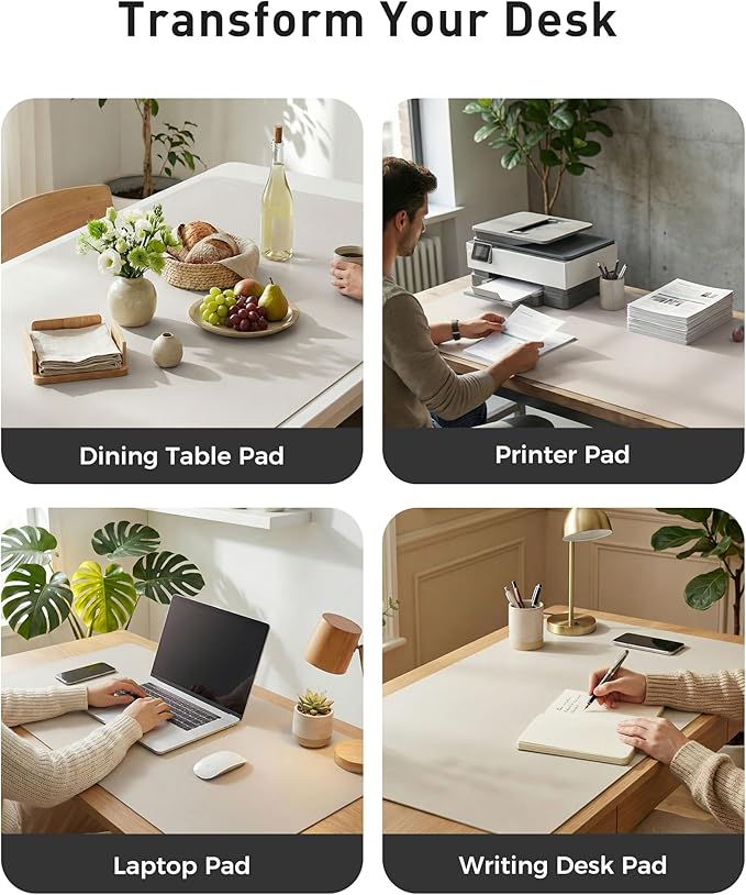 Aothia Faux Leather Desk Mat - Large Mouse Pad, Non - Slip PU Leather Blotter, Waterproof Writing Surface for Office and Home (Pale Lavender White, 42" x 17") | Desk Pads Blotters - TrueDesk