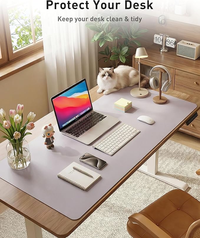 Aothia Faux Leather Desk Mat - Large Mouse Pad, Non - Slip PU Leather Blotter, Waterproof Writing Surface for Office and Home (Smoky Lavender, 40" x 24") | Desk Pads Blotters - TrueDesk