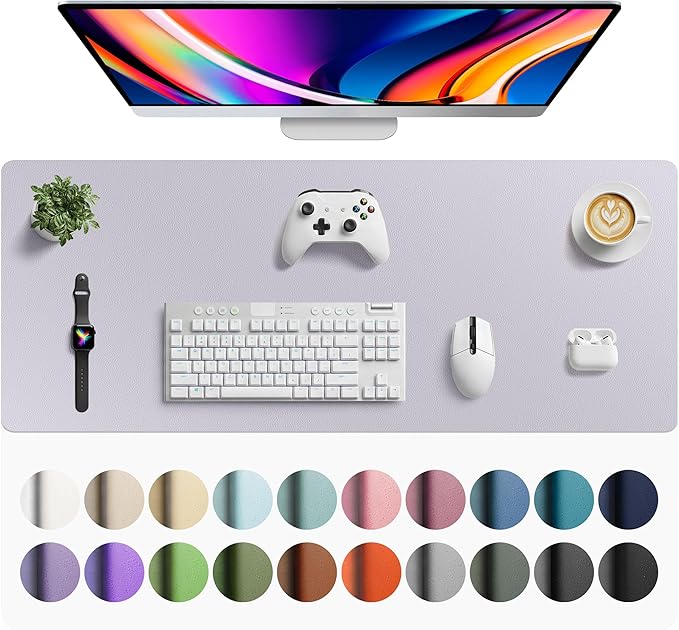 Aothia Faux Leather Desk Mat - Large Mouse Pad, Non - Slip PU Leather Blotter, Waterproof Writing Surface for Office and Home (Smoky Lavender, 42" x 17") | Desk Pads Blotters - TrueDesk