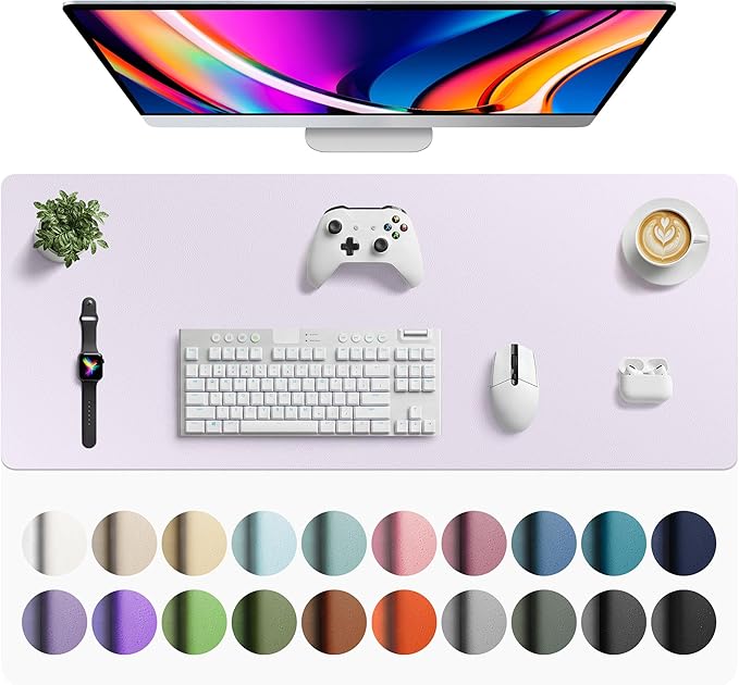 Aothia Faux Leather Desk Mat - Large Mouse Pad, Non - Slip PU Leather Blotter, Waterproof Writing Surface for Office and Home (Soft Lavender, 42" x 17") | Desk Pads Blotters - TrueDesk