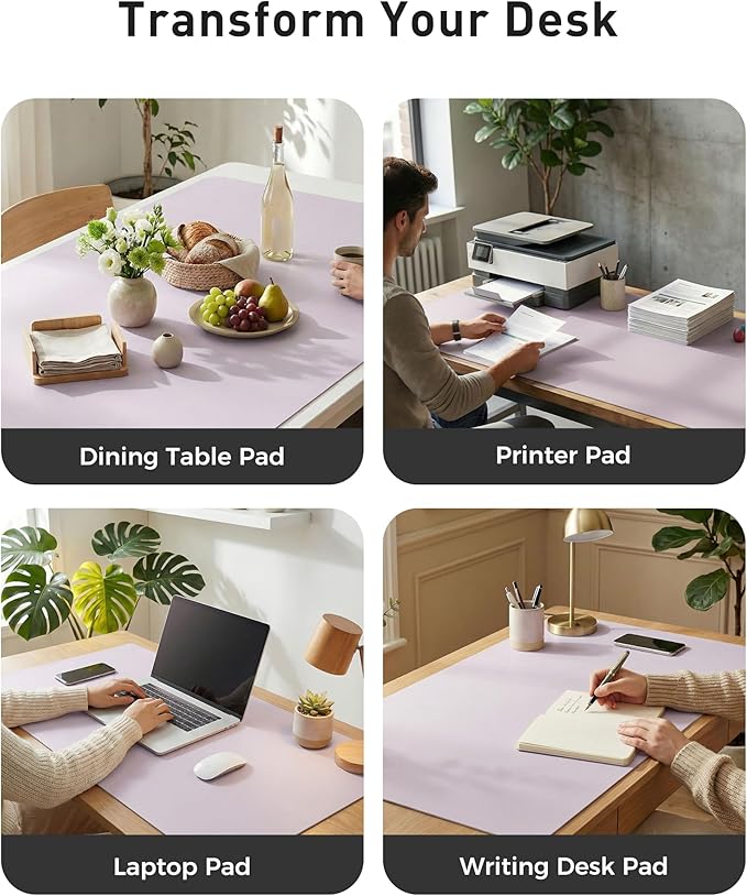Aothia Faux Leather Desk Mat - Large Mouse Pad, Non - Slip PU Leather Blotter, Waterproof Writing Surface for Office and Home (Soft Lavender, 42" x 17") | Desk Pads Blotters - TrueDesk