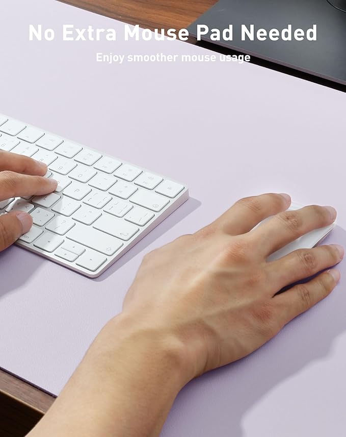 Aothia Faux Leather Desk Mat - Large Mouse Pad, Non - Slip PU Leather Blotter, Waterproof Writing Surface for Office and Home (Soft Lavender, 42" x 17") | Desk Pads Blotters - TrueDesk