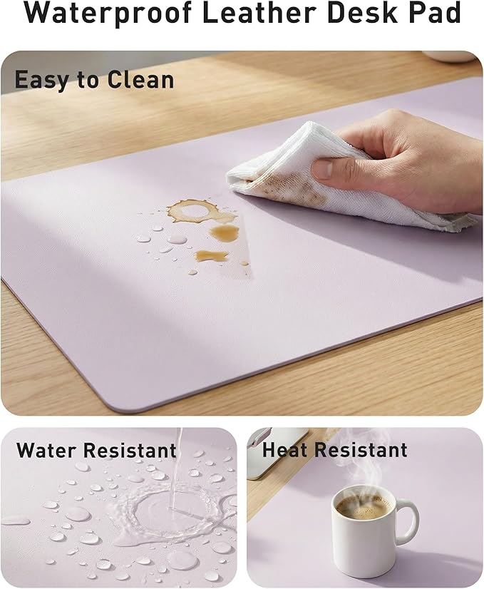 Aothia Faux Leather Desk Mat - Large Mouse Pad, Non - Slip PU Leather Blotter, Waterproof Writing Surface for Office and Home (Soft Lavender, 42" x 17") | Desk Pads Blotters - TrueDesk