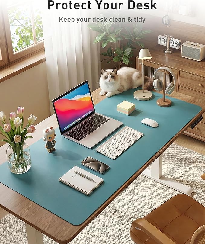 Aothia Faux Leather Desk Mat - Large Mouse Pad, Non - Slip PU Leather Blotter, Waterproof Writing Surface for Office and Home (Turquoise, 40" x 24") | Desk Pads Blotters - TrueDesk