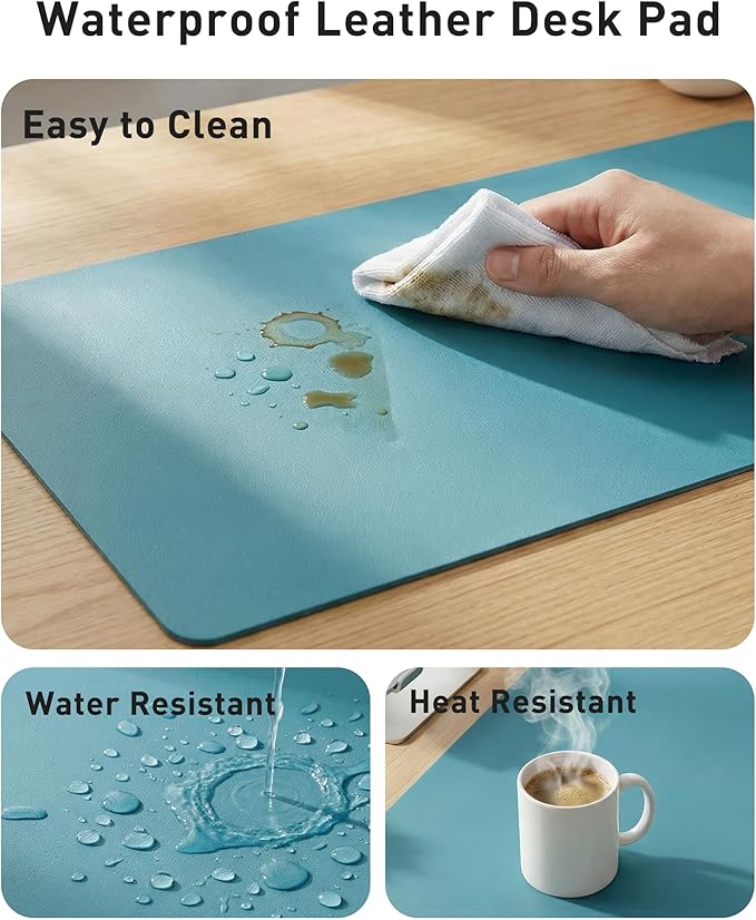 Aothia Faux Leather Desk Mat - Large Mouse Pad, Non - Slip PU Leather Blotter, Waterproof Writing Surface for Office and Home (Turquoise, 40" x 24") | Desk Pads Blotters - TrueDesk
