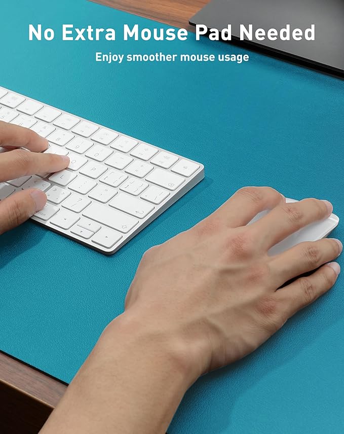 Aothia Faux Leather Desk Mat - Large Mouse Pad, Non - Slip PU Leather Blotter, Waterproof Writing Surface for Office and Home (Turquoise, 40" x 24") | Desk Pads Blotters - TrueDesk
