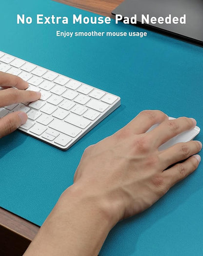 Aothia Faux Leather Desk Mat - Large Mouse Pad, Non - Slip PU Leather Blotter, Waterproof Writing Surface for Office and Home (Turquoise, 40" x 24") | Desk Pads Blotters - TrueDesk