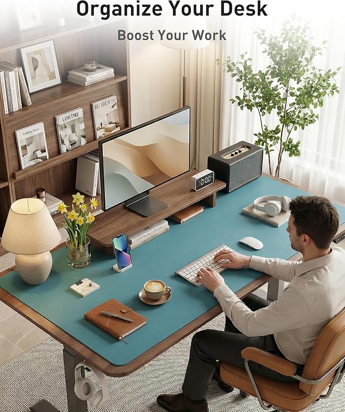 Aothia Faux Leather Desk Mat - Large Mouse Pad, Non - Slip PU Leather Blotter, Waterproof Writing Surface for Office and Home (Turquoise, 40" x 24") | Desk Pads Blotters - TrueDesk