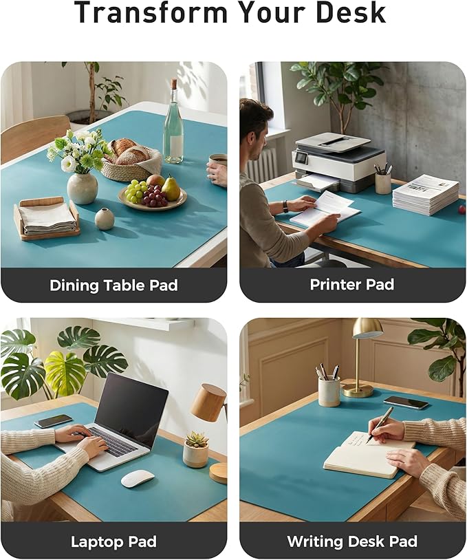 Aothia Faux Leather Desk Mat - Large Mouse Pad, Non - Slip PU Leather Blotter, Waterproof Writing Surface for Office and Home (Turquoise, 40" x 24") | Desk Pads Blotters - TrueDesk