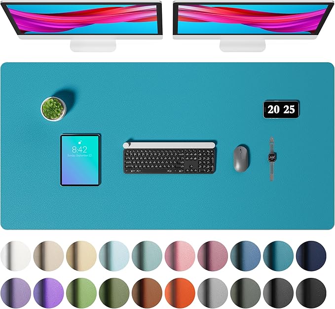 Aothia Faux Leather Desk Mat – Large Mouse Pad, Non - Slip PU Leather Blotter, Waterproof Writing Surface for Office and Home (Turquoise, 47.2" x 23.6") | Desk Pads Blotters - TrueDesk