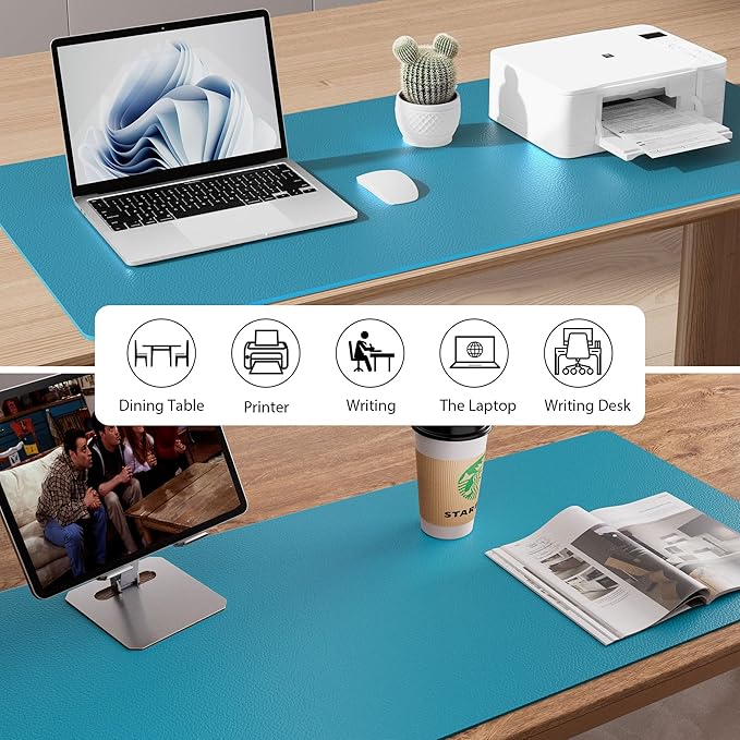 Aothia Faux Leather Desk Mat – Large Mouse Pad, Non - Slip PU Leather Blotter, Waterproof Writing Surface for Office and Home (Turquoise, 47.2" x 23.6") | Desk Pads Blotters - TrueDesk