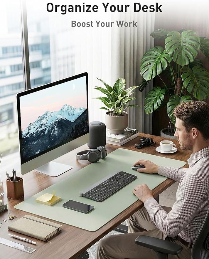 Aothia Faux Leather Desk Mat - Non - Slip PU Leather Desk Blotter, Waterproof Writing Surface, Large Desk Pad for Office & Home (Aqua, 55" x 17") | Desk Pads Blotters - TrueDesk