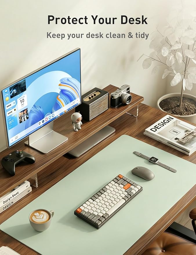 Aothia Faux Leather Desk Mat - Non - Slip PU Leather Desk Blotter, Waterproof Writing Surface, Large Desk Pad for Office & Home (Aqua, 55" x 17") | Desk Pads Blotters - TrueDesk
