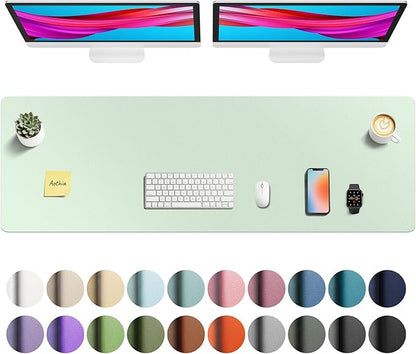 Aothia Faux Leather Desk Mat - Non - Slip PU Leather Desk Blotter, Waterproof Writing Surface, Large Desk Pad for Office & Home (Aqua, 55" x 17") | Desk Pads Blotters - TrueDesk
