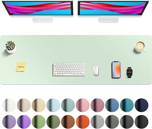 Aothia Faux Leather Desk Mat - Non - Slip PU Leather Desk Blotter, Waterproof Writing Surface, Large Desk Pad for Office & Home (Aqua, 55" x 17") | Desk Pads Blotters - TrueDesk