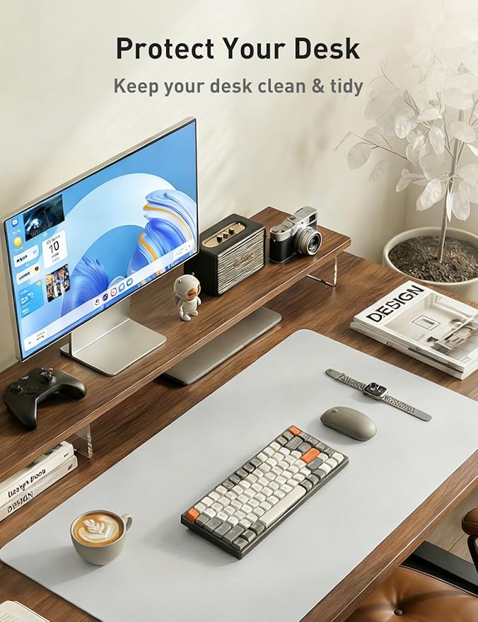 Aothia Faux Leather Desk Mat - Non - Slip PU Leather Desk Blotter, Waterproof Writing Surface, Large Desk Pad for Office & Home (Barely Grey, 55" x 17") | Desk Pads Blotters - TrueDesk
