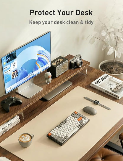 Aothia Faux Leather Desk Mat - Non - Slip PU Leather Desk Blotter, Waterproof Writing Surface, Large Desk Pad for Office & Home (Beige, 55" x 17") | Desk Pads Blotters - TrueDesk
