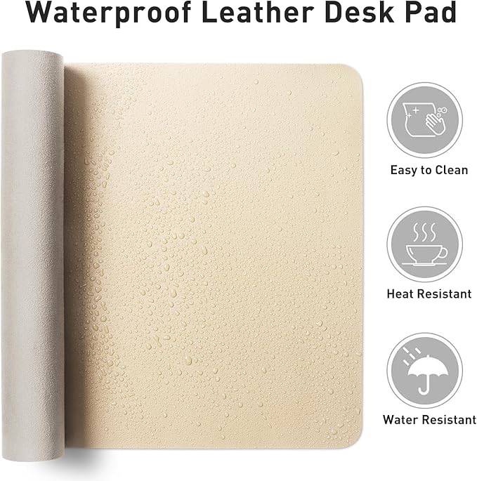 Aothia Faux Leather Desk Mat - Non - Slip PU Leather Desk Blotter, Waterproof Writing Surface, Large Desk Pad for Office & Home (Beige, 55" x 17") | Desk Pads Blotters - TrueDesk