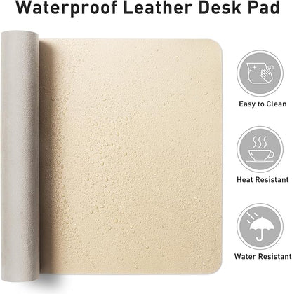 Aothia Faux Leather Desk Mat - Non - Slip PU Leather Desk Blotter, Waterproof Writing Surface, Large Desk Pad for Office & Home (Beige, 55" x 17") | Desk Pads Blotters - TrueDesk