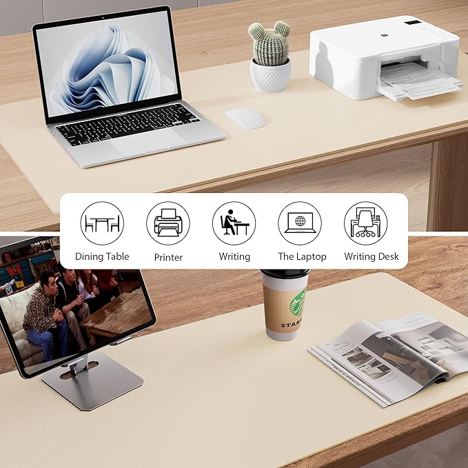 Aothia Faux Leather Desk Mat - Non - Slip PU Leather Desk Blotter, Waterproof Writing Surface, Large Desk Pad for Office & Home (Beige, 55" x 17") | Desk Pads Blotters - TrueDesk