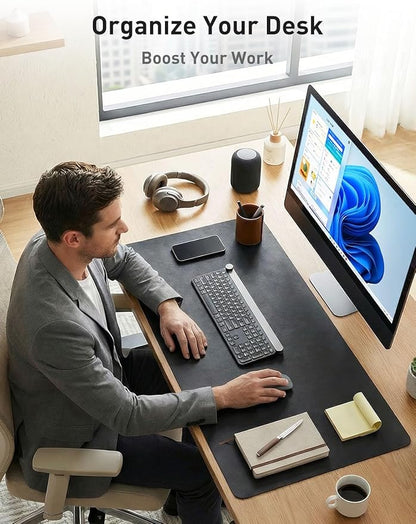 Aothia Faux Leather Desk Mat - Non - Slip PU Leather Desk Blotter, Waterproof Writing Surface, Large Desk Pad for Office & Home (Black, 55" x 17") | Desk Pads Blotters - TrueDesk