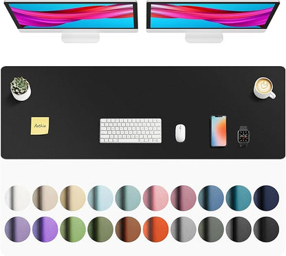 Aothia Faux Leather Desk Mat - Non - Slip PU Leather Desk Blotter, Waterproof Writing Surface, Large Desk Pad for Office & Home (Black, 55" x 17") | Desk Pads Blotters - TrueDesk