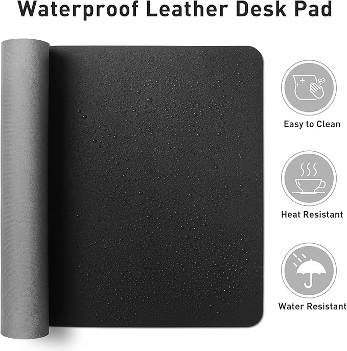 Aothia Faux Leather Desk Mat - Non - Slip PU Leather Desk Blotter, Waterproof Writing Surface, Large Desk Pad for Office & Home (Black, 55" x 17") | Desk Pads Blotters - TrueDesk
