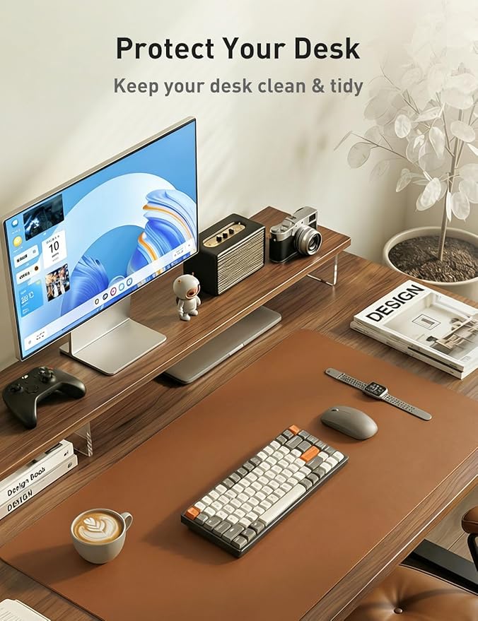 Aothia Faux Leather Desk Mat - Non - Slip PU Leather Desk Blotter, Waterproof Writing Surface, Large Desk Pad for Office & Home (Brown, 55" x 17") | Desk Pads Blotters - TrueDesk