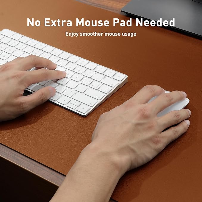 Aothia Faux Leather Desk Mat - Non - Slip PU Leather Desk Blotter, Waterproof Writing Surface, Large Desk Pad for Office & Home (Brown, 55" x 17") | Desk Pads Blotters - TrueDesk