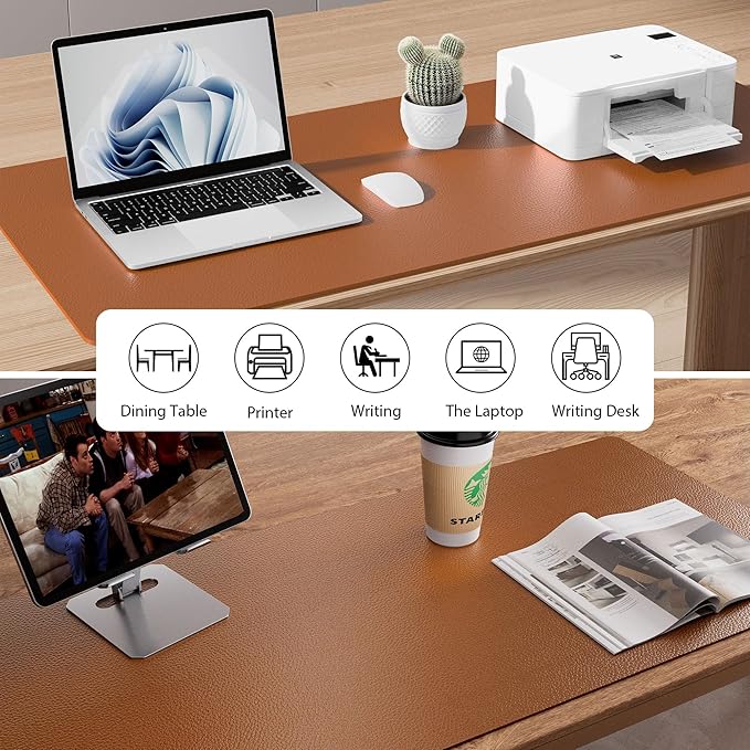 Aothia Faux Leather Desk Mat - Non - Slip PU Leather Desk Blotter, Waterproof Writing Surface, Large Desk Pad for Office & Home (Brown, 55" x 17") | Desk Pads Blotters - TrueDesk
