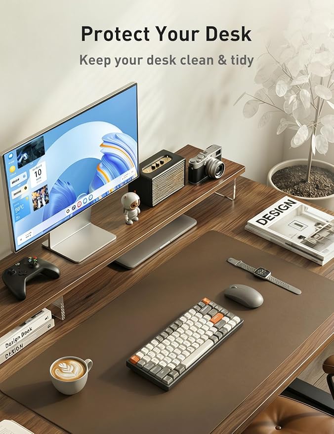 Aothia Faux Leather Desk Mat - Non - Slip PU Leather Desk Blotter, Waterproof Writing Surface, Large Desk Pad for Office & Home (Coffee, 55" x 17") | Desk Pads Blotters - TrueDesk