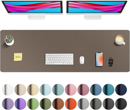 Aothia Faux Leather Desk Mat - Non - Slip PU Leather Desk Blotter, Waterproof Writing Surface, Large Desk Pad for Office & Home (Coffee, 55" x 17") | Desk Pads Blotters - TrueDesk