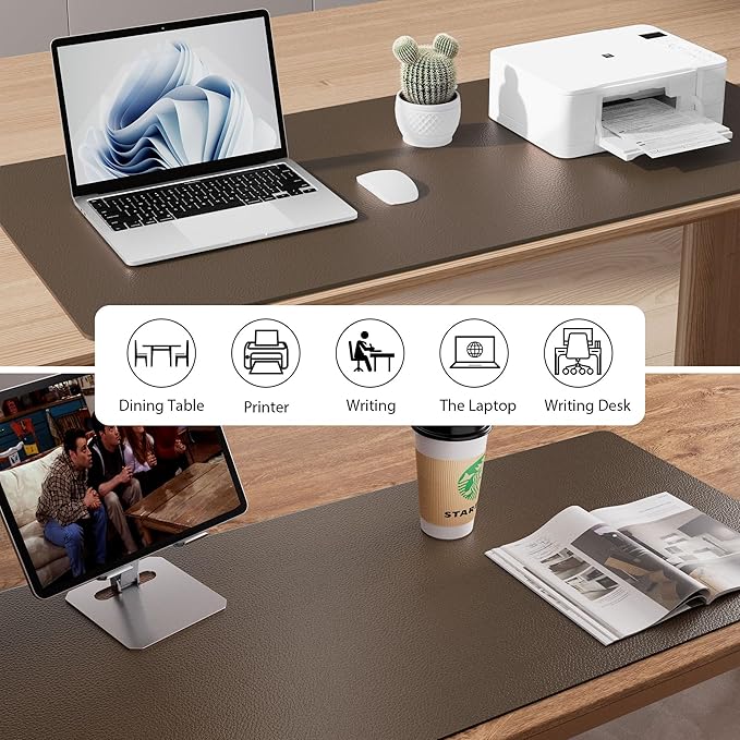 Aothia Faux Leather Desk Mat - Non - Slip PU Leather Desk Blotter, Waterproof Writing Surface, Large Desk Pad for Office & Home (Coffee, 55" x 17") | Desk Pads Blotters - TrueDesk