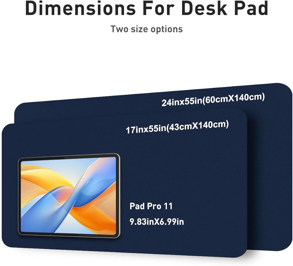 Aothia Faux Leather Desk Mat - Non - Slip PU Leather Desk Blotter, Waterproof Writing Surface, Large Desk Pad for Office & Home (Dark Blue, 55" x 17") | Desk Pads Blotters - TrueDesk