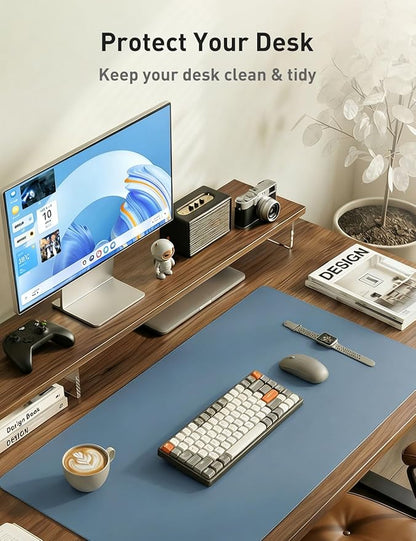 Aothia Faux Leather Desk Mat - Non - Slip PU Leather Desk Blotter, Waterproof Writing Surface, Large Desk Pad for Office & Home (Denim Blue, 55" x 17") | Desk Pads Blotters - TrueDesk