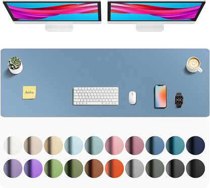 Aothia Faux Leather Desk Mat - Non - Slip PU Leather Desk Blotter, Waterproof Writing Surface, Large Desk Pad for Office & Home (Denim Blue, 55" x 17") | Desk Pads Blotters - TrueDesk