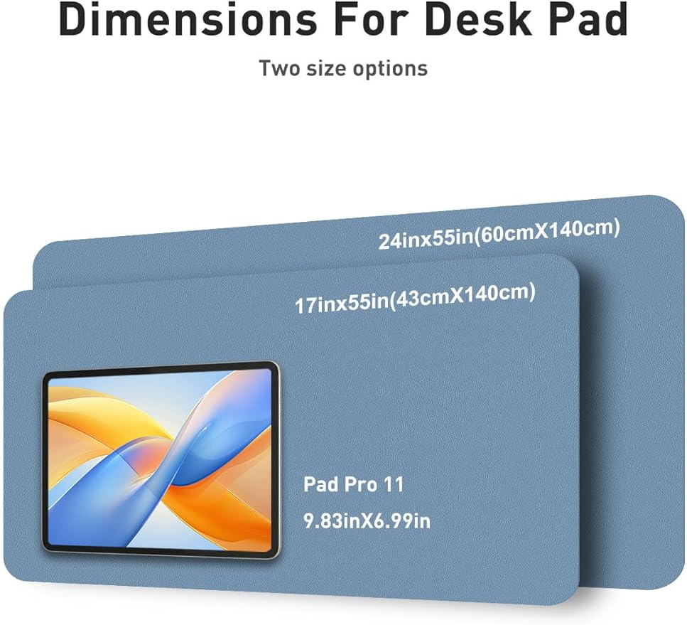 Aothia Faux Leather Desk Mat - Non - Slip PU Leather Desk Blotter, Waterproof Writing Surface, Large Desk Pad for Office & Home (Denim Blue, 55" x 17") | Desk Pads Blotters - TrueDesk